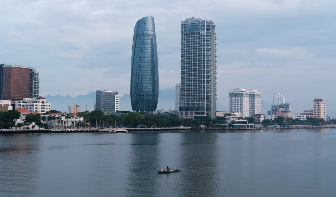Da Nang skyline reflected in the Han River, central Vietnam's fast-growing digital nomad hub